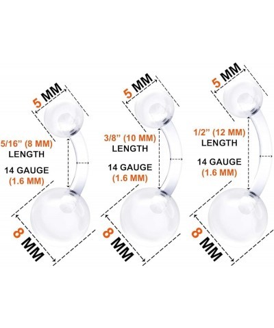 Flexible Acrylic Clear Belly Button Ring Retainer 14 Gauge Navel Bar Earrings Piercing Jewelry See More Sizes J-6pcs 8mm 10mm...