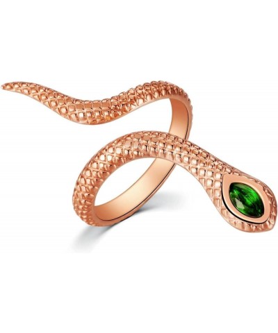 Womens Spiral Snake Ring With Emerald Stone,Adjust 14K Rose Gold/Yellow Gold/Platinum Plated Sterling Silver Punk Gothic Cock...