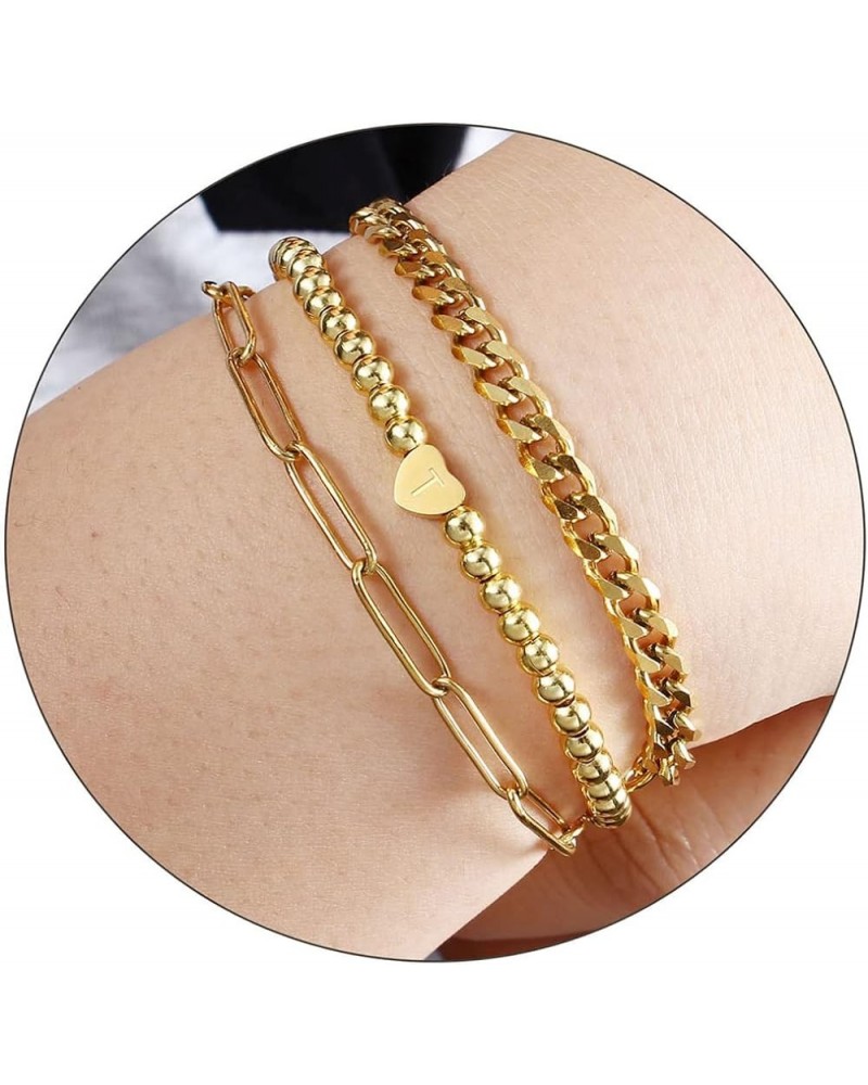 14K Gold Bracelets for Women Initial Bracelet Letter A-Z Layered Paperclip Link Chain Bracelets for Teen Girls Best Friend Bi...