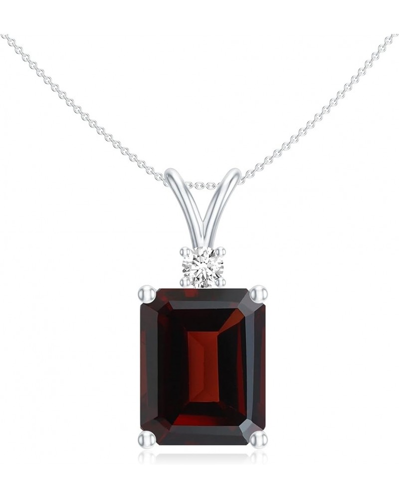 Natural Garnet Emerald Cut Pendant Necklace with Diamond for Women in Sterling Silver / 14K Solid Gold 9x7MM Platinum $169.68...