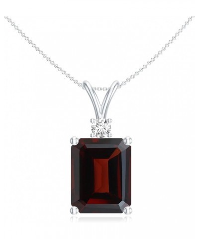 Natural Garnet Emerald Cut Pendant Necklace with Diamond for Women in Sterling Silver / 14K Solid Gold 9x7MM Platinum $169.68...