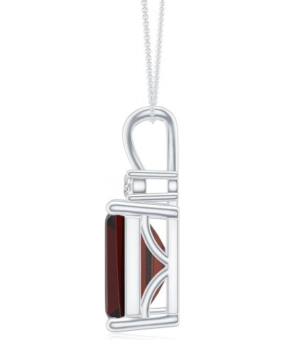 Natural Garnet Emerald Cut Pendant Necklace with Diamond for Women in Sterling Silver / 14K Solid Gold 9x7MM Platinum $169.68...