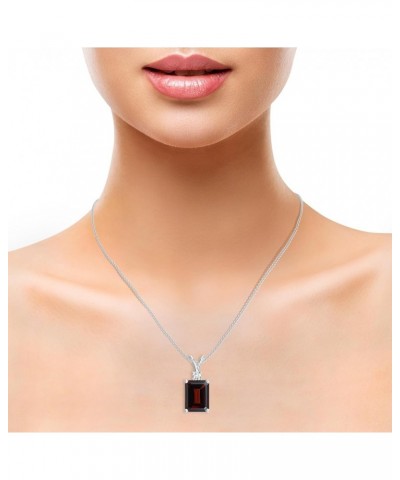 Natural Garnet Emerald Cut Pendant Necklace with Diamond for Women in Sterling Silver / 14K Solid Gold 9x7MM Platinum $169.68...