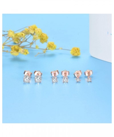 Sterling Silver Stud Earrings for Women Girls- 3 Pairs Tiny Ball Stud Earrings Round CZ Cubic Zirconia Earrings Pearl Earring...