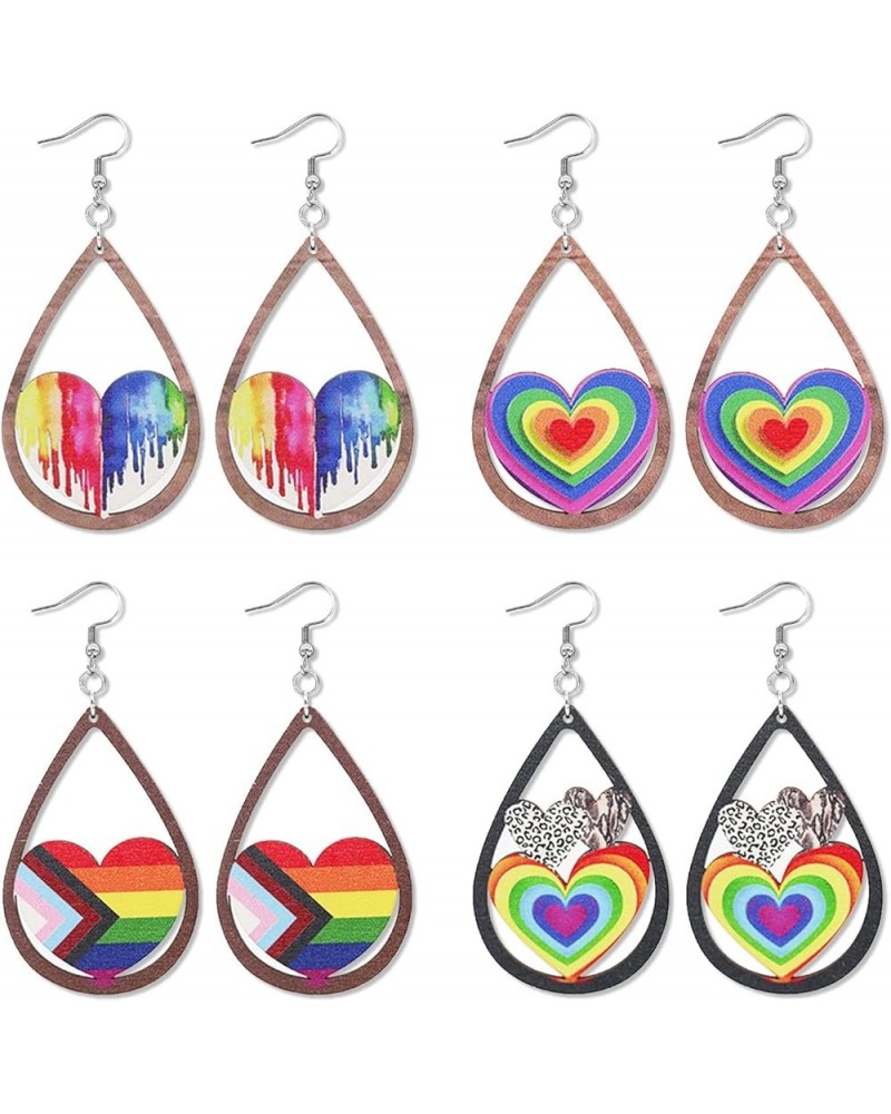 4 Pairs Pride Earrings for Women LGBT Earrings Chain Rainbow Earrings Round Heart Rainbow Earrings Layered Heart Rainbow Dang...