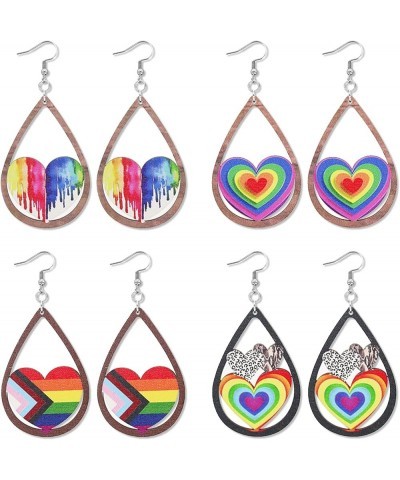 4 Pairs Pride Earrings for Women LGBT Earrings Chain Rainbow Earrings Round Heart Rainbow Earrings Layered Heart Rainbow Dang...