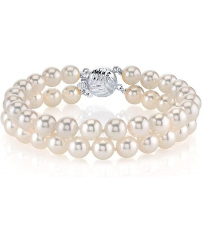 14K Gold Round White Double Japanese Akoya Saltwater Cultured Pearl Bracelet for Women 6.5 Inches 8.0-8.5mm $226.80 Bracelets