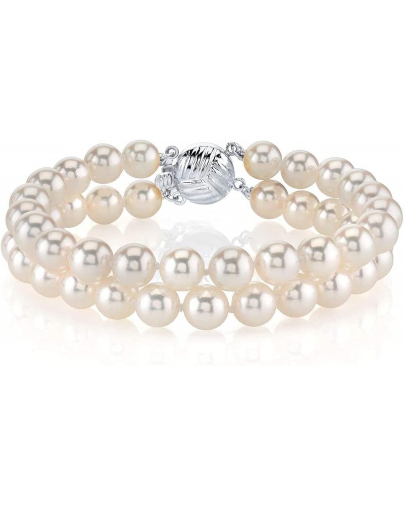 14K Gold Round White Double Japanese Akoya Saltwater Cultured Pearl Bracelet for Women 6.5 Inches 8.0-8.5mm $226.80 Bracelets