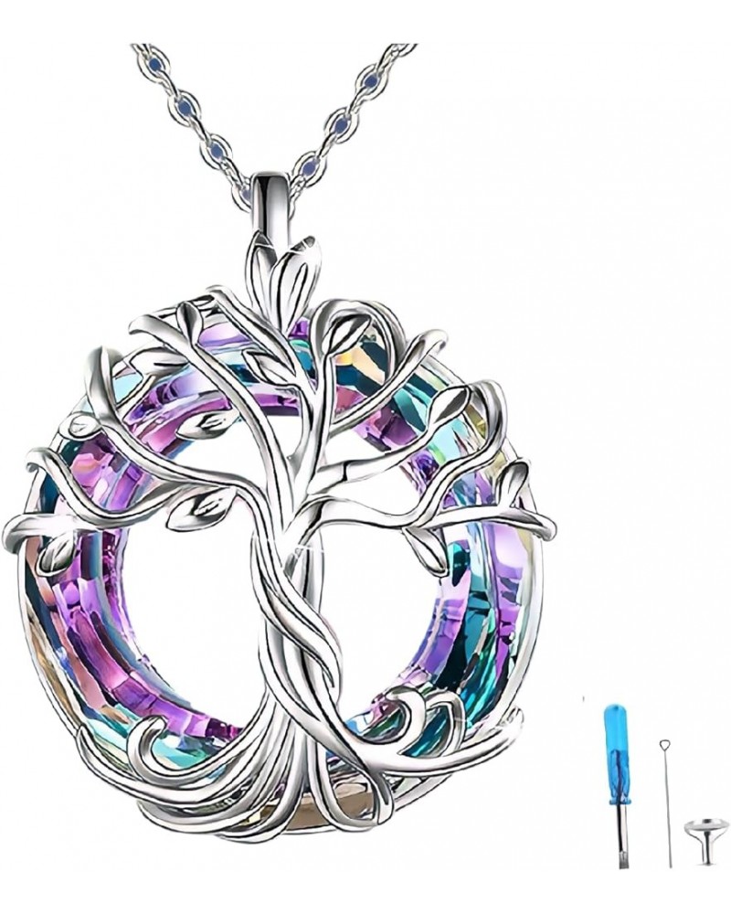 Hummingbird Tree of Life Necklaces Urn - Cremation Jewelry for Ashes Keepsake/Circle Crystal Memorial Pendant/Funnel Filler G...