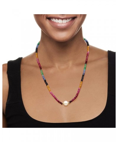 11.5-12.5mm Cultured Pearl and 52.00 ct. t.w. Multicolored Sapphire Bead Necklace With 14kt Yellow Gold 16.0 Inches $153.52 N...