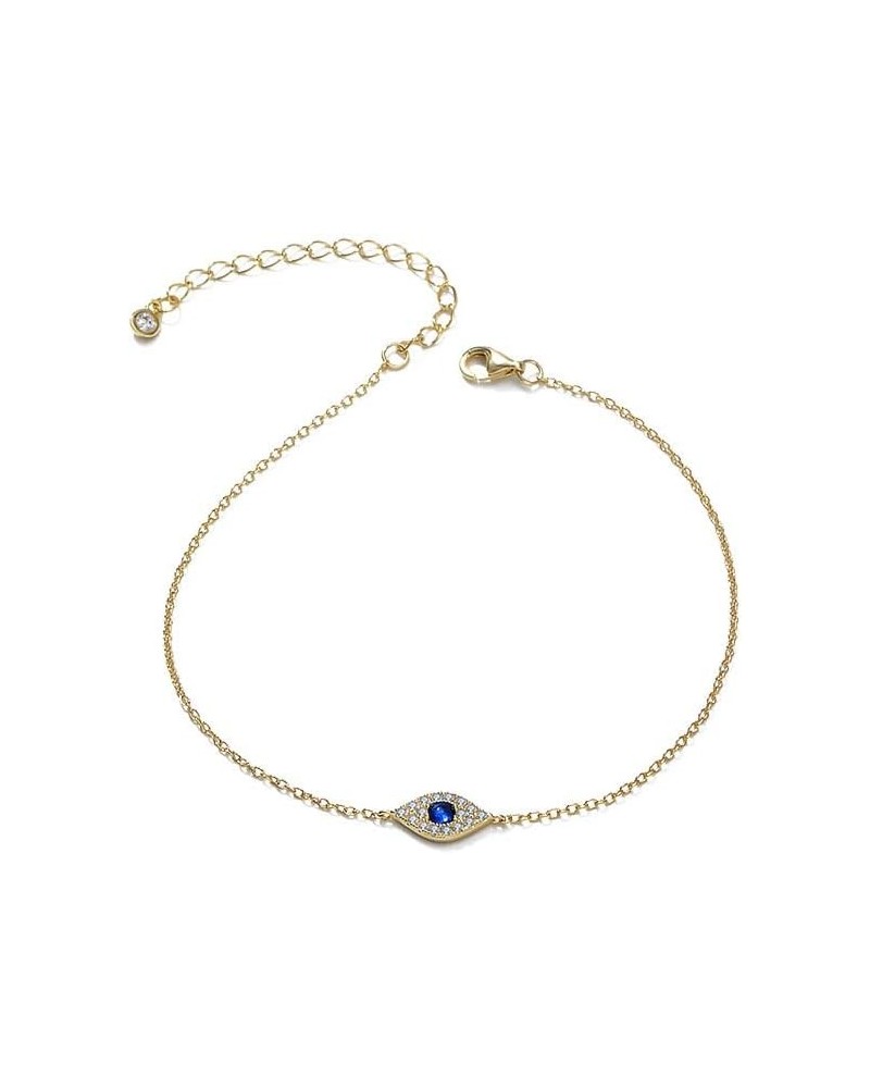 14K Gold Moissanite Evil Eye Bracelet for Women,Dainty Adjustable Sapphire Devil's Eye Charm Bracelet,Fashion Jewelry Gift fo...