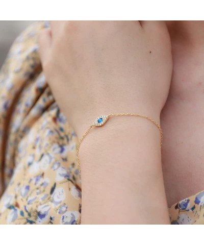 14K Gold Moissanite Evil Eye Bracelet for Women,Dainty Adjustable Sapphire Devil's Eye Charm Bracelet,Fashion Jewelry Gift fo...