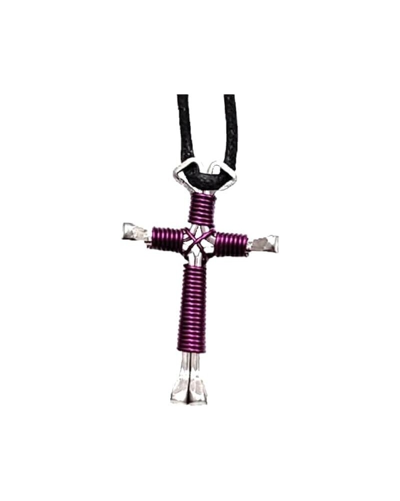 Amethyst Hand Made Horseshoe Nail Cross Necklace Made in the USA $12.59 Necklaces