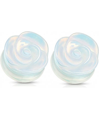 Opalite Rose Carved into Synthetic Opal Semi Precious Single Side Double Flared Plugs, Sold as a Pair 12mm (1/2") $10.84 Body...