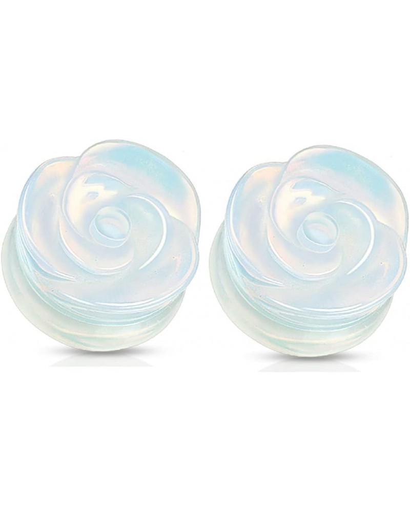 Opalite Rose Carved into Synthetic Opal Semi Precious Single Side Double Flared Plugs, Sold as a Pair 12mm (1/2") $10.84 Body...