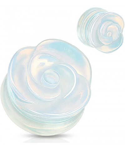 Opalite Rose Carved into Synthetic Opal Semi Precious Single Side Double Flared Plugs, Sold as a Pair 12mm (1/2") $10.84 Body...