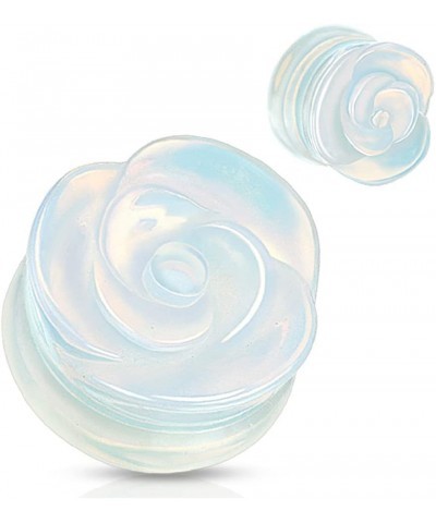 Opalite Rose Carved into Synthetic Opal Semi Precious Single Side Double Flared Plugs, Sold as a Pair 12mm (1/2") $10.84 Body...