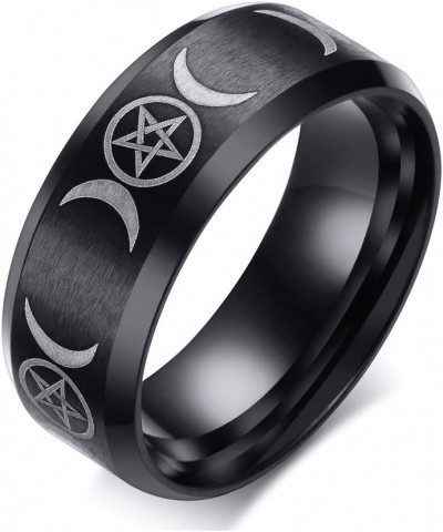 8mm Stainless Steel Wicca Pagan Triple Moon Goddess Wedding Bands Engagement Ring for Men Boy Black $10.82 Rings