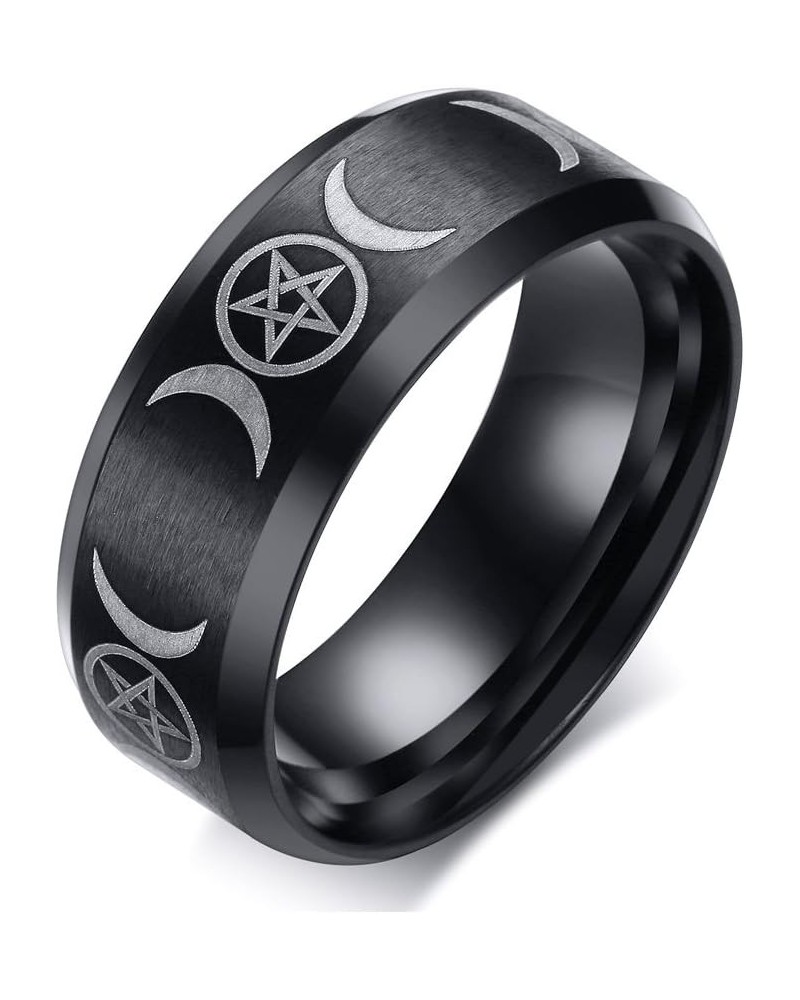 8mm Stainless Steel Wicca Pagan Triple Moon Goddess Wedding Bands Engagement Ring for Men Boy Black $10.82 Rings