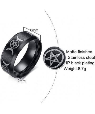 8mm Stainless Steel Wicca Pagan Triple Moon Goddess Wedding Bands Engagement Ring for Men Boy Black $10.82 Rings