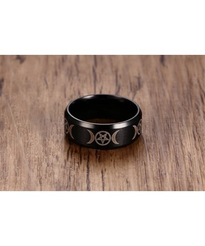 8mm Stainless Steel Wicca Pagan Triple Moon Goddess Wedding Bands Engagement Ring for Men Boy Black $10.82 Rings