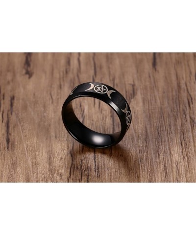 8mm Stainless Steel Wicca Pagan Triple Moon Goddess Wedding Bands Engagement Ring for Men Boy Black $10.82 Rings