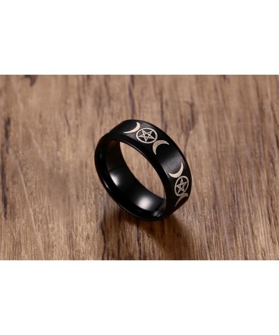 8mm Stainless Steel Wicca Pagan Triple Moon Goddess Wedding Bands Engagement Ring for Men Boy Black $10.82 Rings