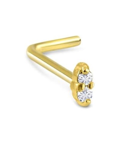 14k Solid Yellow Gold Nose Ring, Stud, Nose Screw, L Bend, Nose Bone 2 Stone CZ 22G 20G or 18G 18 Gauge - L Bend $19.60 Body ...