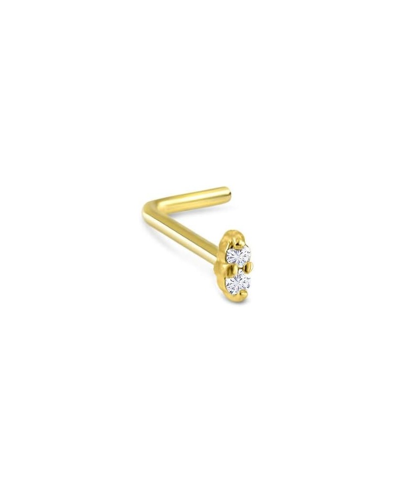 14k Solid Yellow Gold Nose Ring, Stud, Nose Screw, L Bend, Nose Bone 2 Stone CZ 22G 20G or 18G 18 Gauge - L Bend $19.60 Body ...