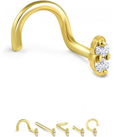 14k Solid Yellow Gold Nose Ring, Stud, Nose Screw, L Bend, Nose Bone 2 Stone CZ 22G 20G or 18G 18 Gauge - L Bend $19.60 Body ...