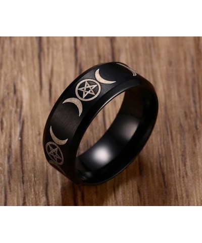 8mm Stainless Steel Wicca Pagan Triple Moon Goddess Wedding Bands Engagement Ring for Men Boy Black $10.82 Rings