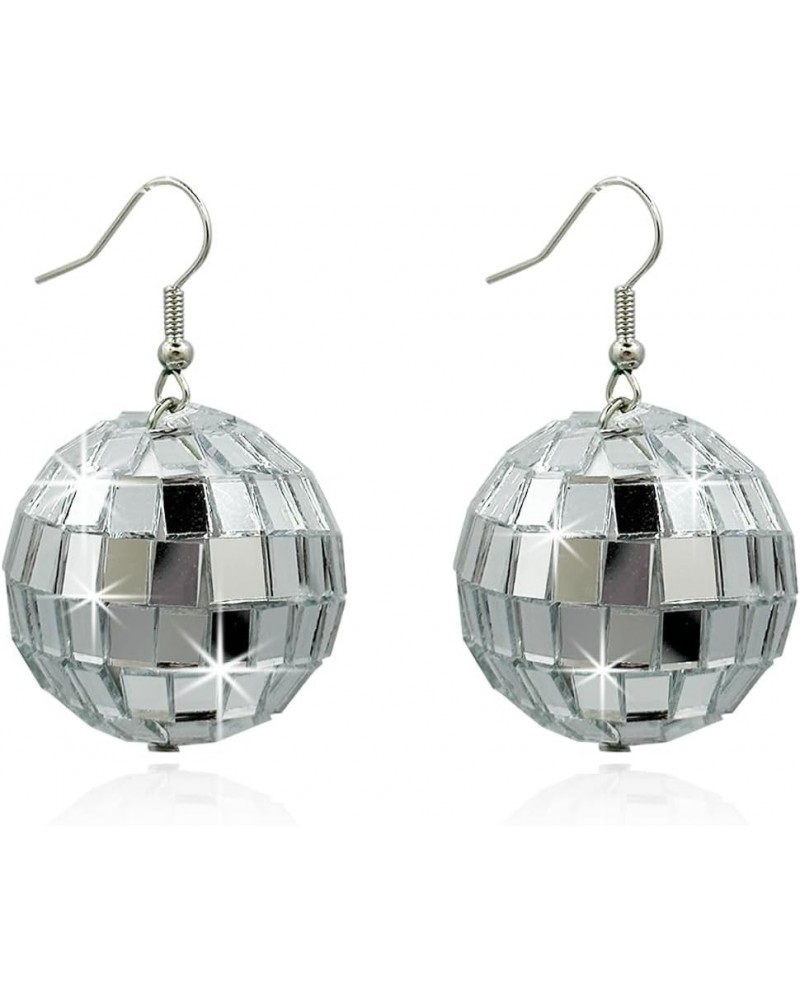 Disco Ball Earrings Punk Colorful Silver Gold Star Disco Mirrorball Earrings Halloween Costume Accessory Ball,Silver $7.69 Ea...