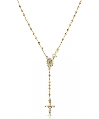 925 Sterling Silver Italian Solid Bead Chain Cross & Rosary Virgin Mary Pendant -18K Gold Plated Y Necklace Comes With Gift B...