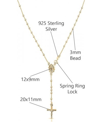 925 Sterling Silver Italian Solid Bead Chain Cross & Rosary Virgin Mary Pendant -18K Gold Plated Y Necklace Comes With Gift B...