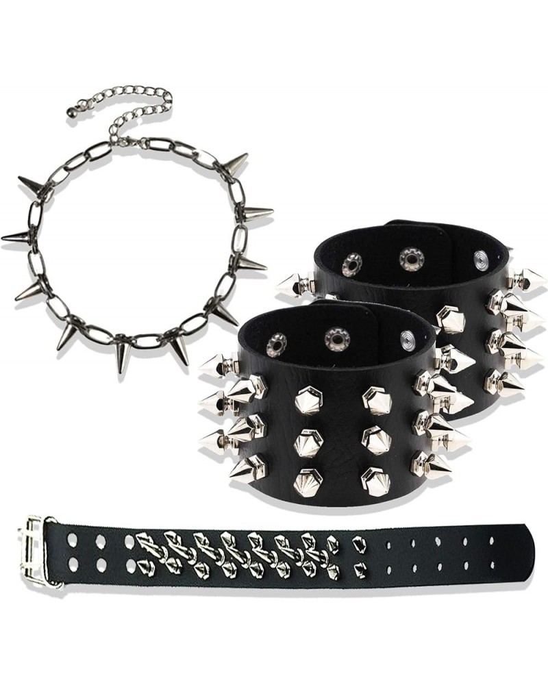 3 PCS Black Punk Gothic Bracelet Leather Bracelet Punk Choker Black Wristband Choker Black 1 $11.59 Necklaces