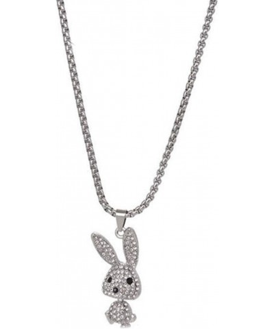 Gothic Full Diamond Bunny Pendant Necklace Long Chain Punk Necklace Men and Women $8.95 Necklaces