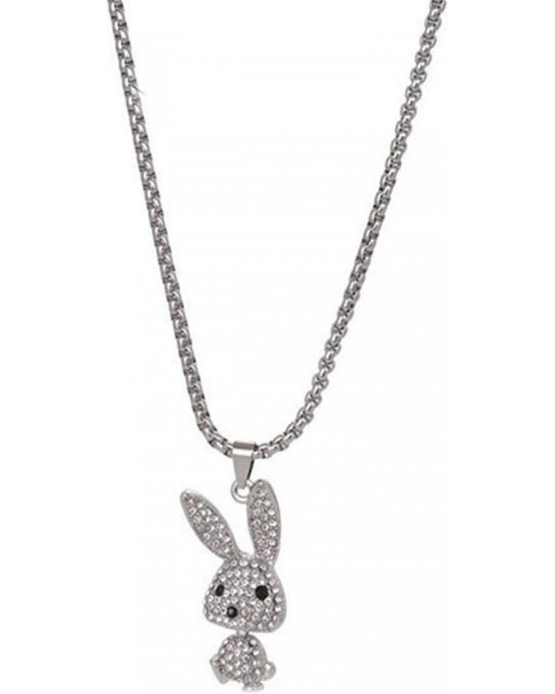 Gothic Full Diamond Bunny Pendant Necklace Long Chain Punk Necklace Men and Women $8.95 Necklaces