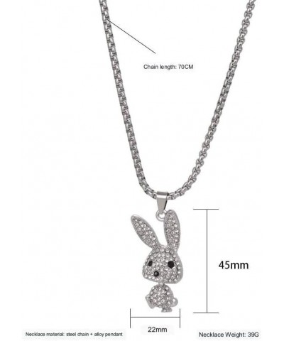 Gothic Full Diamond Bunny Pendant Necklace Long Chain Punk Necklace Men and Women $8.95 Necklaces