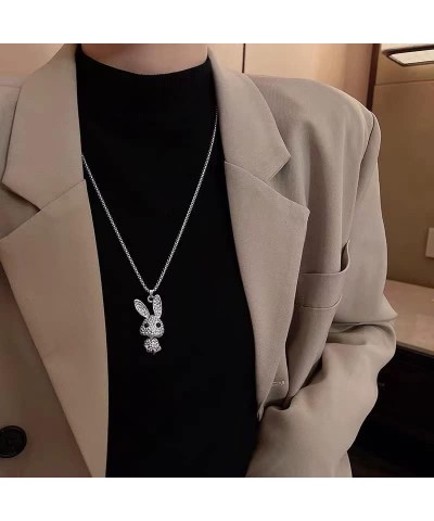 Gothic Full Diamond Bunny Pendant Necklace Long Chain Punk Necklace Men and Women $8.95 Necklaces