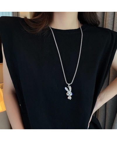 Gothic Full Diamond Bunny Pendant Necklace Long Chain Punk Necklace Men and Women $8.95 Necklaces