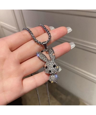 Gothic Full Diamond Bunny Pendant Necklace Long Chain Punk Necklace Men and Women $8.95 Necklaces