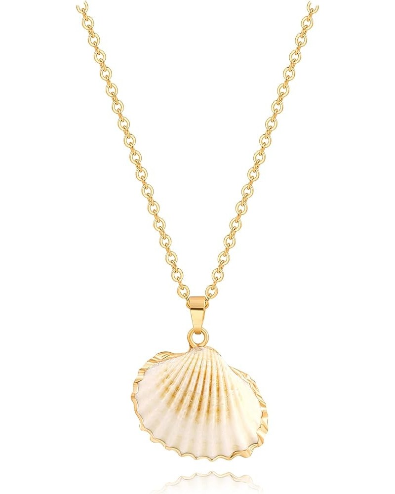 Natural Scallop Shell /Conch / Gold Plated Circle Pendant Necklace for Women 18K Pated Gold Chain Summer Jewelry Gift shell $...