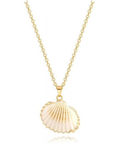 Natural Scallop Shell /Conch / Gold Plated Circle Pendant Necklace for Women 18K Pated Gold Chain Summer Jewelry Gift shell $...