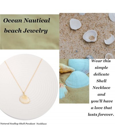 Natural Scallop Shell /Conch / Gold Plated Circle Pendant Necklace for Women 18K Pated Gold Chain Summer Jewelry Gift shell $...