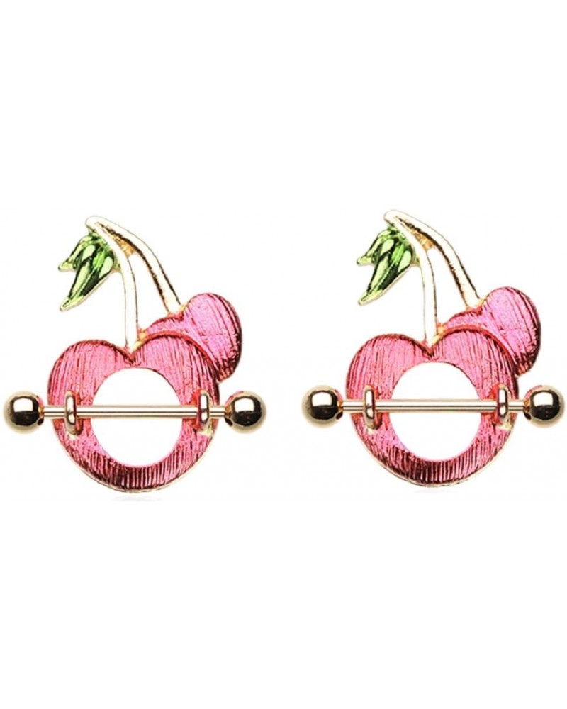 Nipple Bar Golden Cherries Nipple Shield Ring Sold as pair Red Cherry barbell $12.74 Body Jewelry