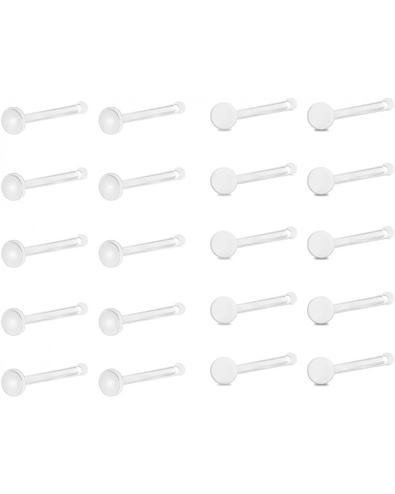 20g Small Clear Nose Studs L Shaped Corkscrew Clear Nose Rings for Work Sport, Bioflex Plastic Nose Rings for Surgery, Ball F...