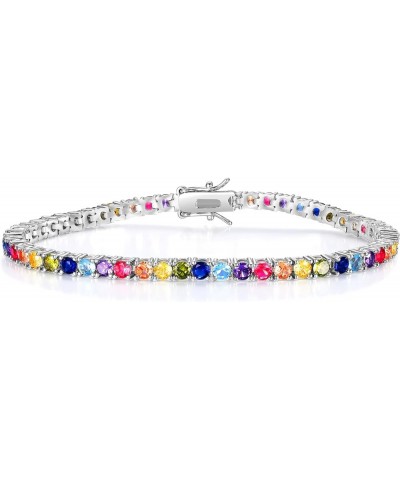 18K White Gold/Yellow Gold Plated Colorful Tennis Bracelet Oval/Round 3-6mm Cubic Zirconia Hypoallergenic Jewelry for Women M...