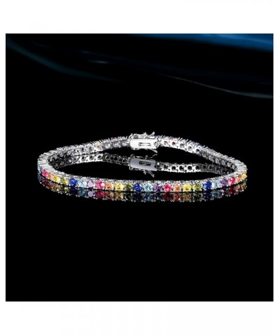 18K White Gold/Yellow Gold Plated Colorful Tennis Bracelet Oval/Round 3-6mm Cubic Zirconia Hypoallergenic Jewelry for Women M...