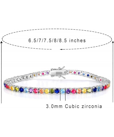 18K White Gold/Yellow Gold Plated Colorful Tennis Bracelet Oval/Round 3-6mm Cubic Zirconia Hypoallergenic Jewelry for Women M...