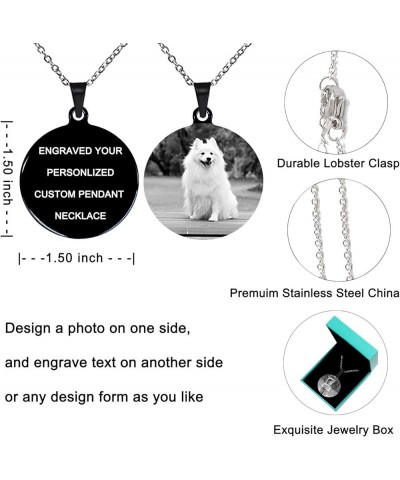 Personalized Custom Dog Necklace Pendant- Personalized Photo/Name/Message Necklace Pendant- Stainless Steel Necklace Tag Blac...